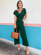 Stunncal V Neck Lace-up Jumpsuit
