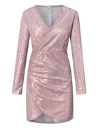 Stunncal V-Neck Irregular Sequin Party Dress(9 colors)