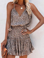 Stunncal Cheetah Print Frill Hem Ruffles Ruched Dress (13 colors)