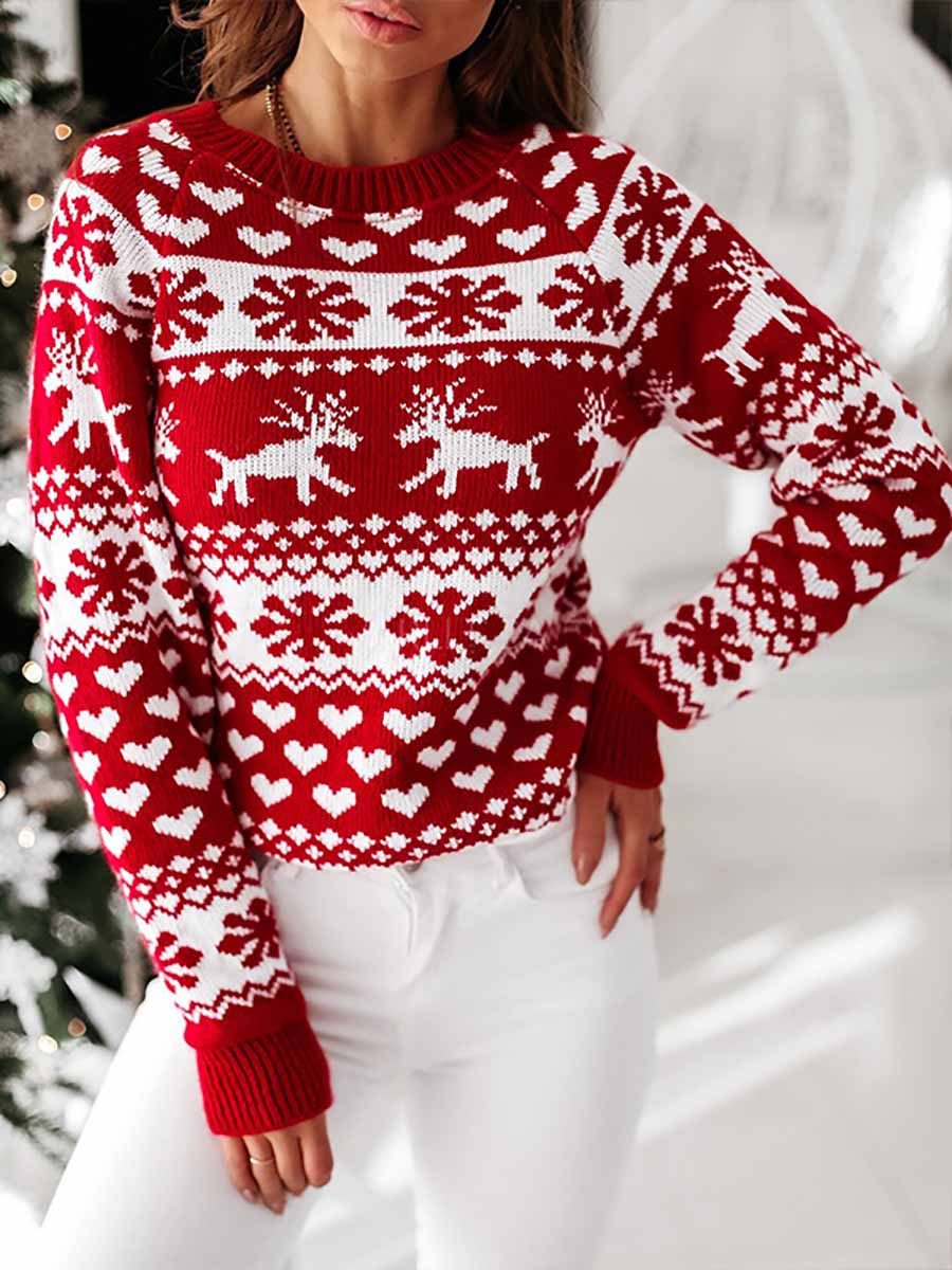 Stunncal Snowflake Moose Christmas Sweater