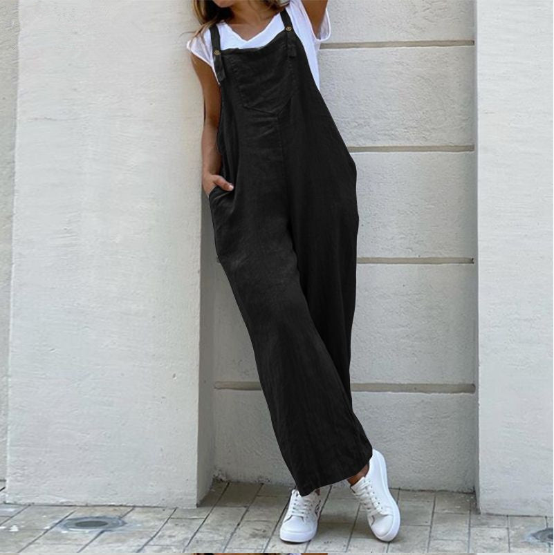 Stunncal Suspenders Solid Color Long Jumpsuit(3 colors)
