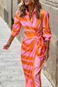 Stunncal Fashion Print Split Joint Turndown Collar Shirt Dress Dresses(3 colors)