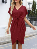 Stunncal Casual Solid Split Joint V Neck Straight Dresses(7 colors)