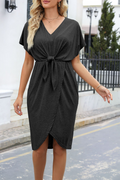 Stunncal Casual Solid Split Joint V Neck Straight Dresses(7 colors)