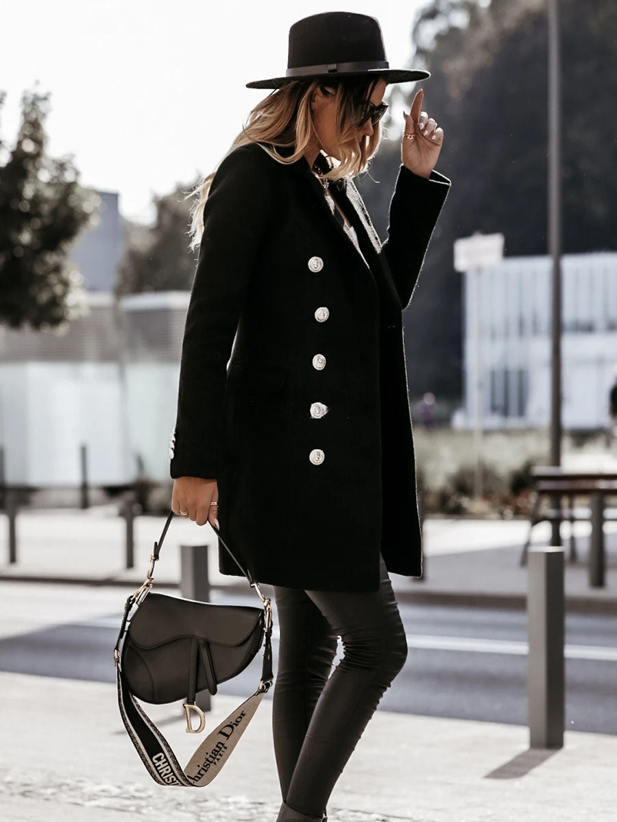 Stunncal Work Street Solid Buttons Turn-back Collar Outerwear(4 Colors)