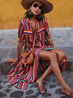 Stunncal Bohemian Multicolor Striped Dress
