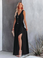 Stunncal V-Neck Sleeveless Solid Color Dress