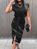 Stunncal Elegant Print Printing O Neck A Line Dresses(5 Colors)