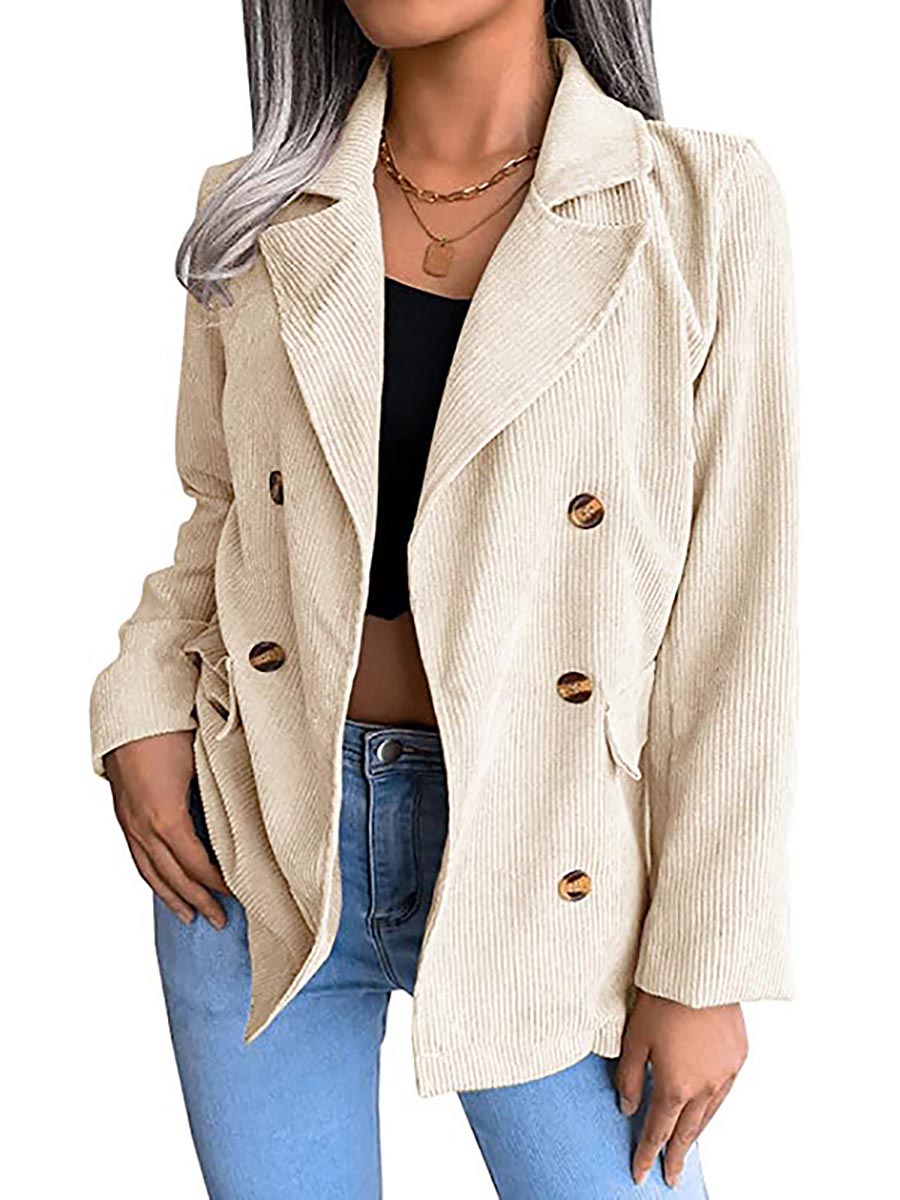 Stunncal Solid Color Corduroy Fashion Double-Breasted Jacket