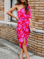 Stunncal One shoulder Tulip Hem Printed Dress