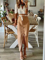 Stunncal Cotton Linen Button Half Skirt