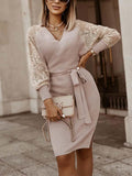Stunncal Lace V-Neck Knitted Dress