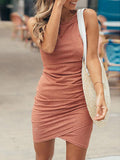 Stunncal Asymmetry Ruched Sheath Mini Dress（7 colors）