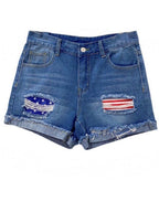 Stunncal National Flag Torn Denim Shorts