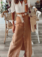 Stunncal Cotton Linen Button Half Skirt