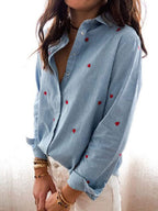 Stunncal Love Lapel Button Long Sleeve Shirt