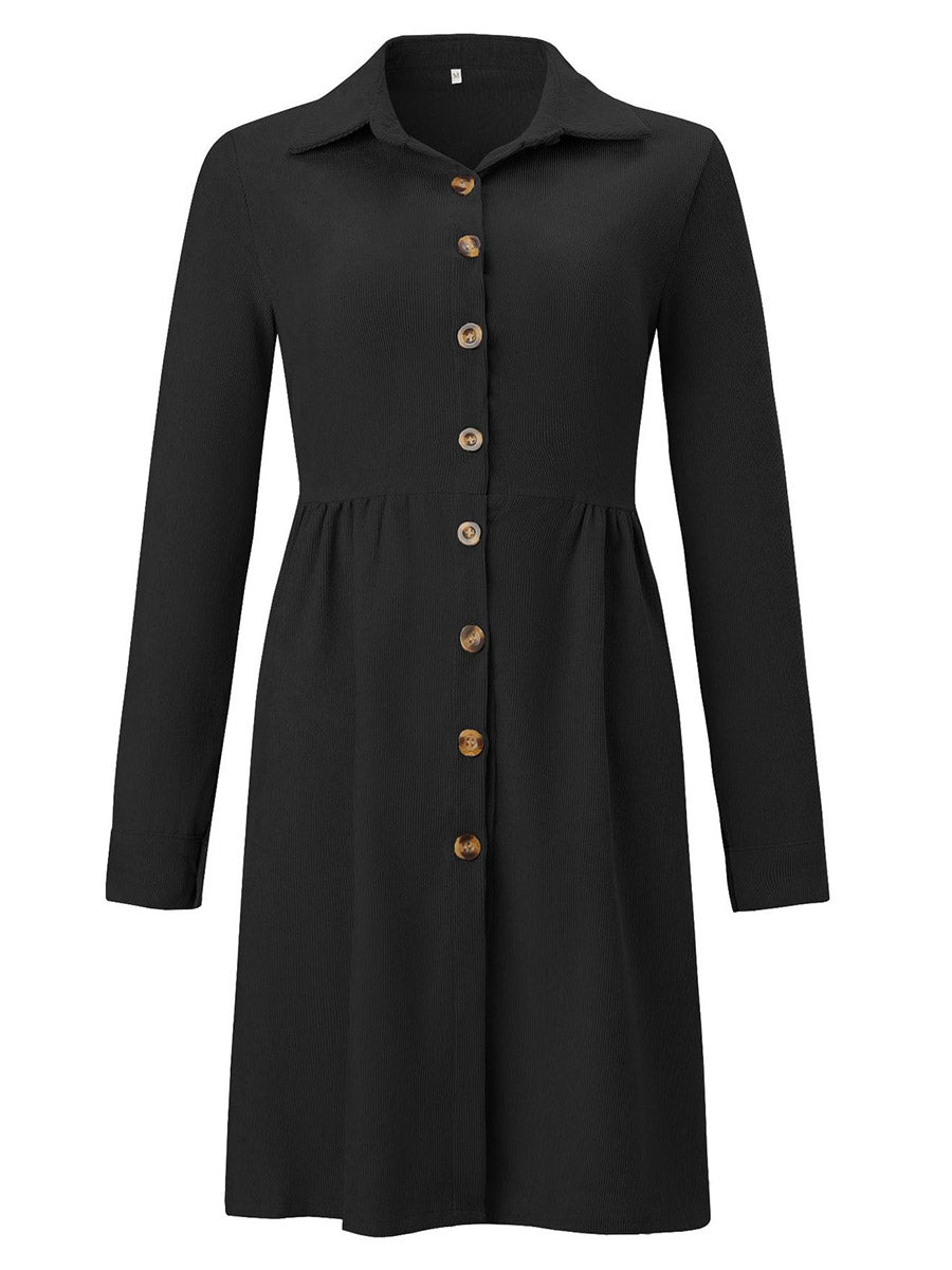Stunncal Single-Breasted Long-Sleeved Dress(4 colors)