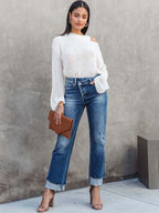 Stunncal Casual Street Solid Make Old Asymmetrical Straight Denim Jeans