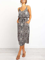 Stunncal Leopard Slit Dress With Pocket