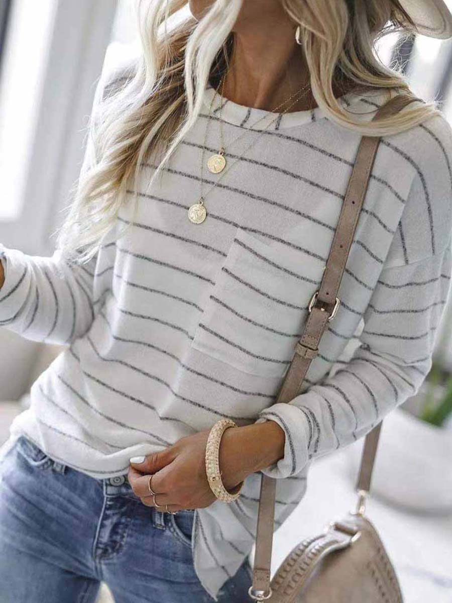 Stunncal Striped Long Sleeve T-shirt With Pocket