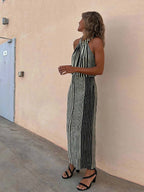 Stunncal Sleeveless Round Neck Striped Dress
