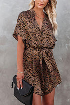Stunncal Leopard Satin Tie Dress