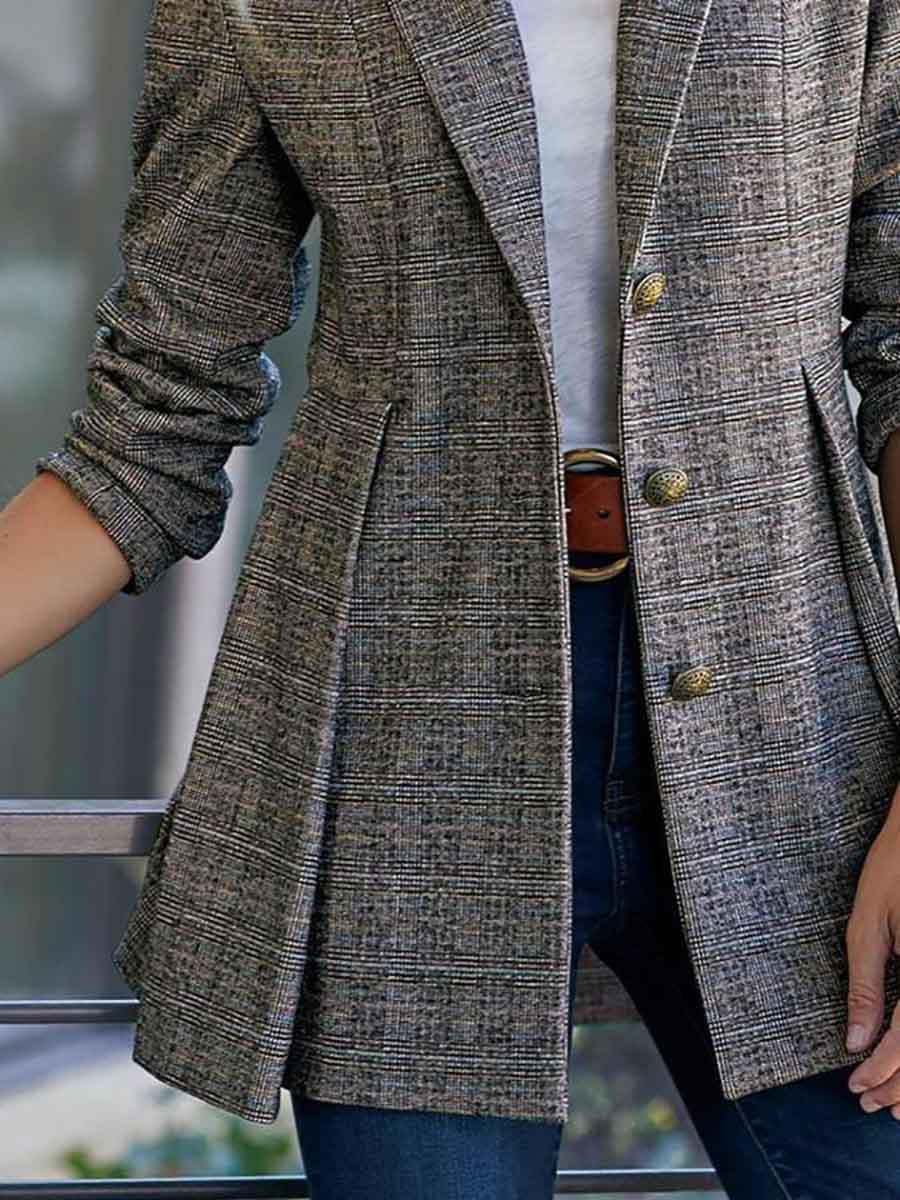 Stunncal Fashion Street Plaid Patchwork Buckle Turn-back Collar Outerwear(3 Colors)
