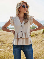 Stunncal Button V Neck Tops