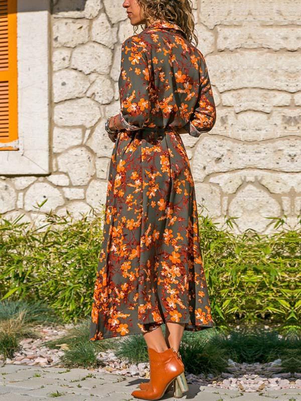 Stunncal Printed V-neck Belt Dress