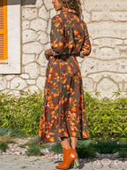Stunncal Printed V-neck Belt Dress