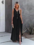 Stunncal V-Neck Sleeveless Solid Color Dress