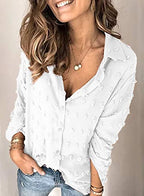 Stunncal Astylish Women Pompom Button Down Shirt Casual Blouse Top