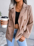 Stunncal Solid Color Corduroy Fashion Double-Breasted Jacket