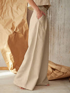 Stunncal Solid Color High Waist Casual Button Wide Leg Pants