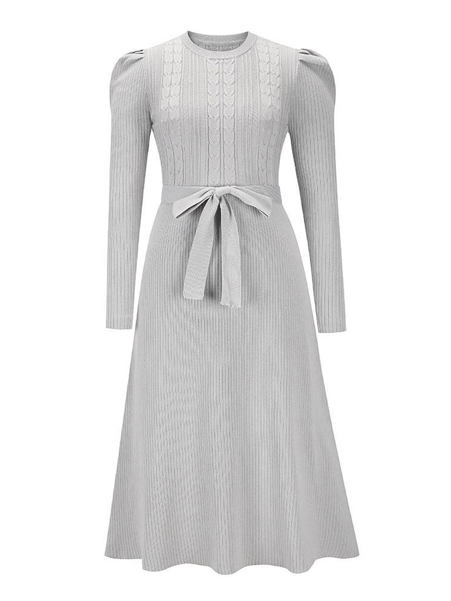 Stunncal Bubble Sleeve Belt Knit Dress (5 colors)