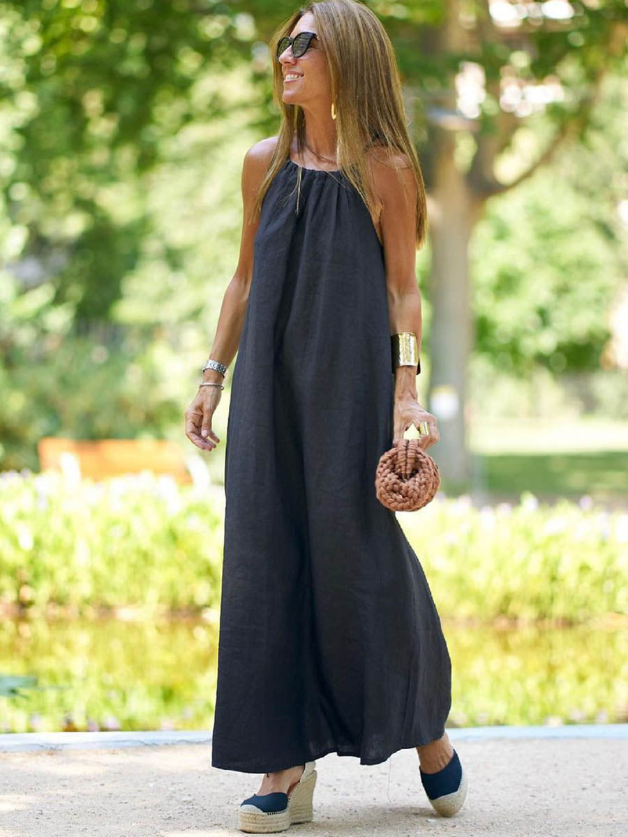 Stunncal Hanging Neck Slit Casual Vacation Dress
