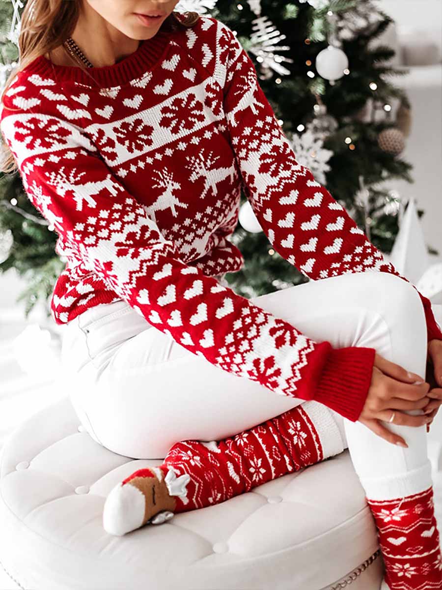 Stunncal Snowflake Moose Christmas Sweater