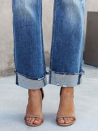Stunncal Casual Street Solid Make Old Asymmetrical Straight Denim Jeans