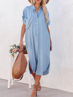 Stunncal Solid Color Denim Dress