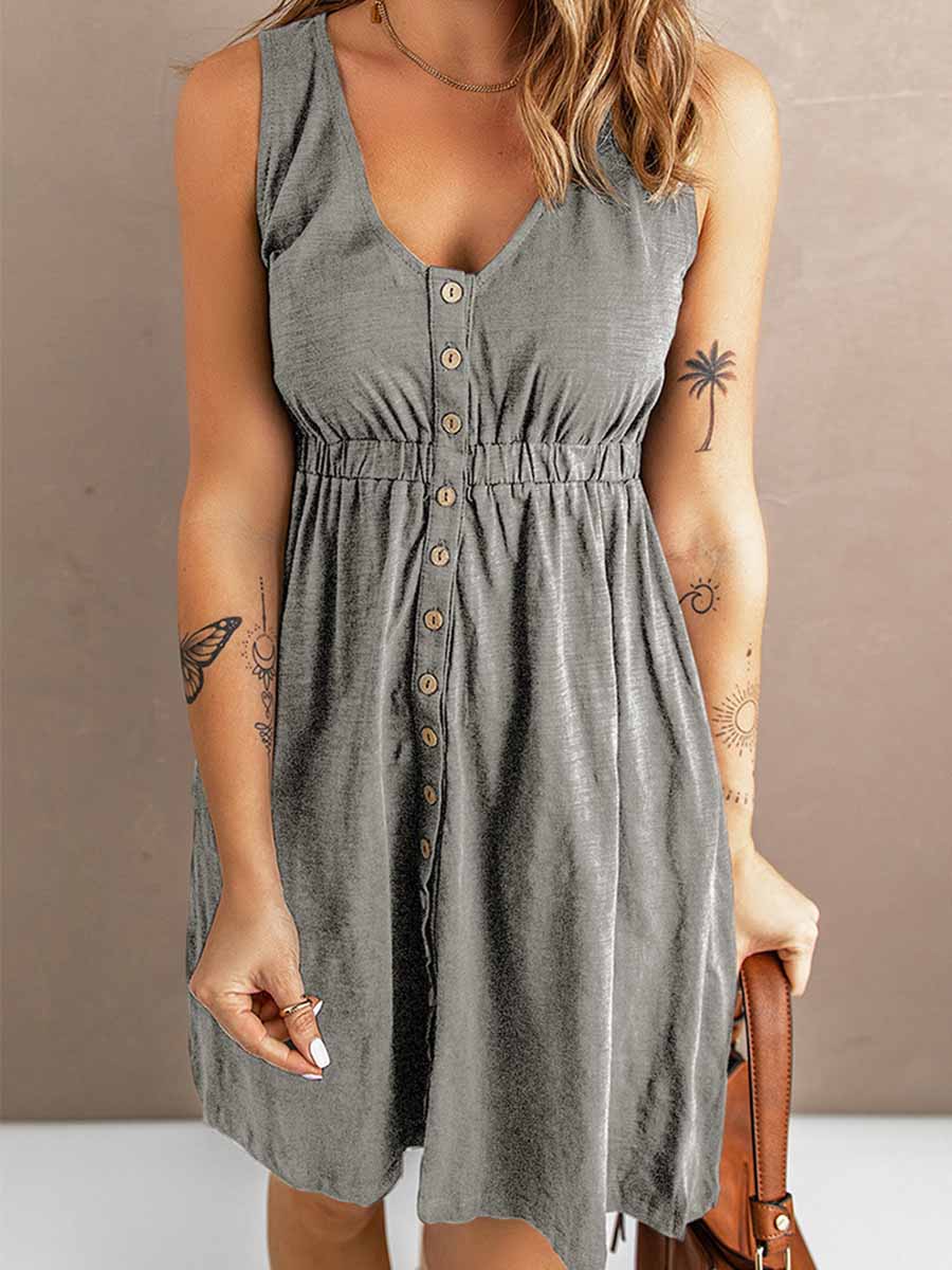 Stunncal Casual Buttons Vest Dress(9 Colors)