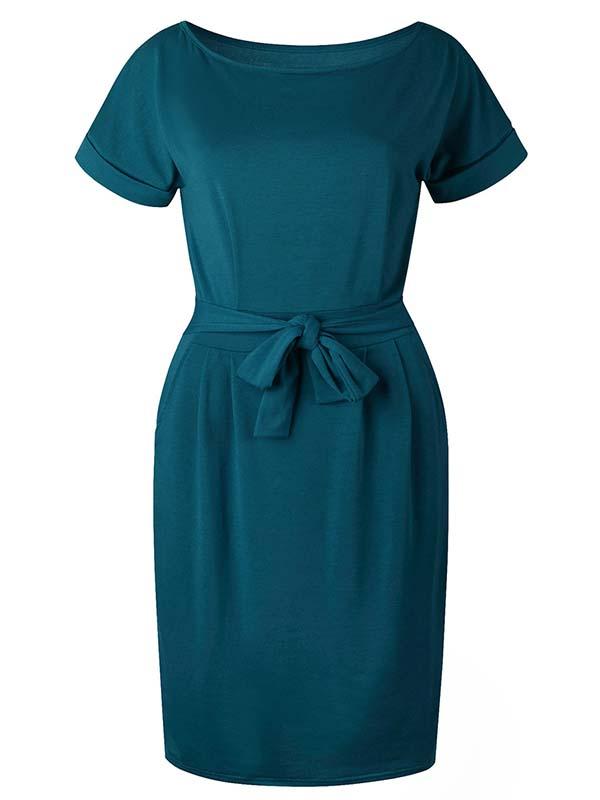 Stunncal O Neck Midi Dress With Belt (4 colors)