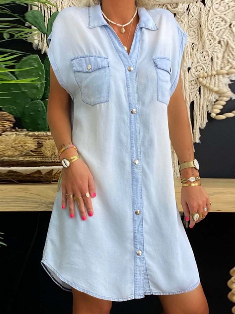 Stunncal Sleeveless Buttoned Shirt Denim Dress