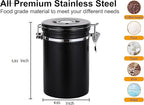 Coffee Canister Stainless Steel Storage Container with Scoop，1.5L