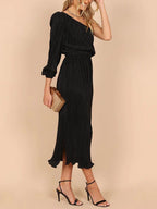 Stunncal One-Shoulder Slash Neck Solid Color Party Dress(3 Colors)