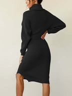 Stunncal High Neck Lace-Up Knit Dress(4 colors)