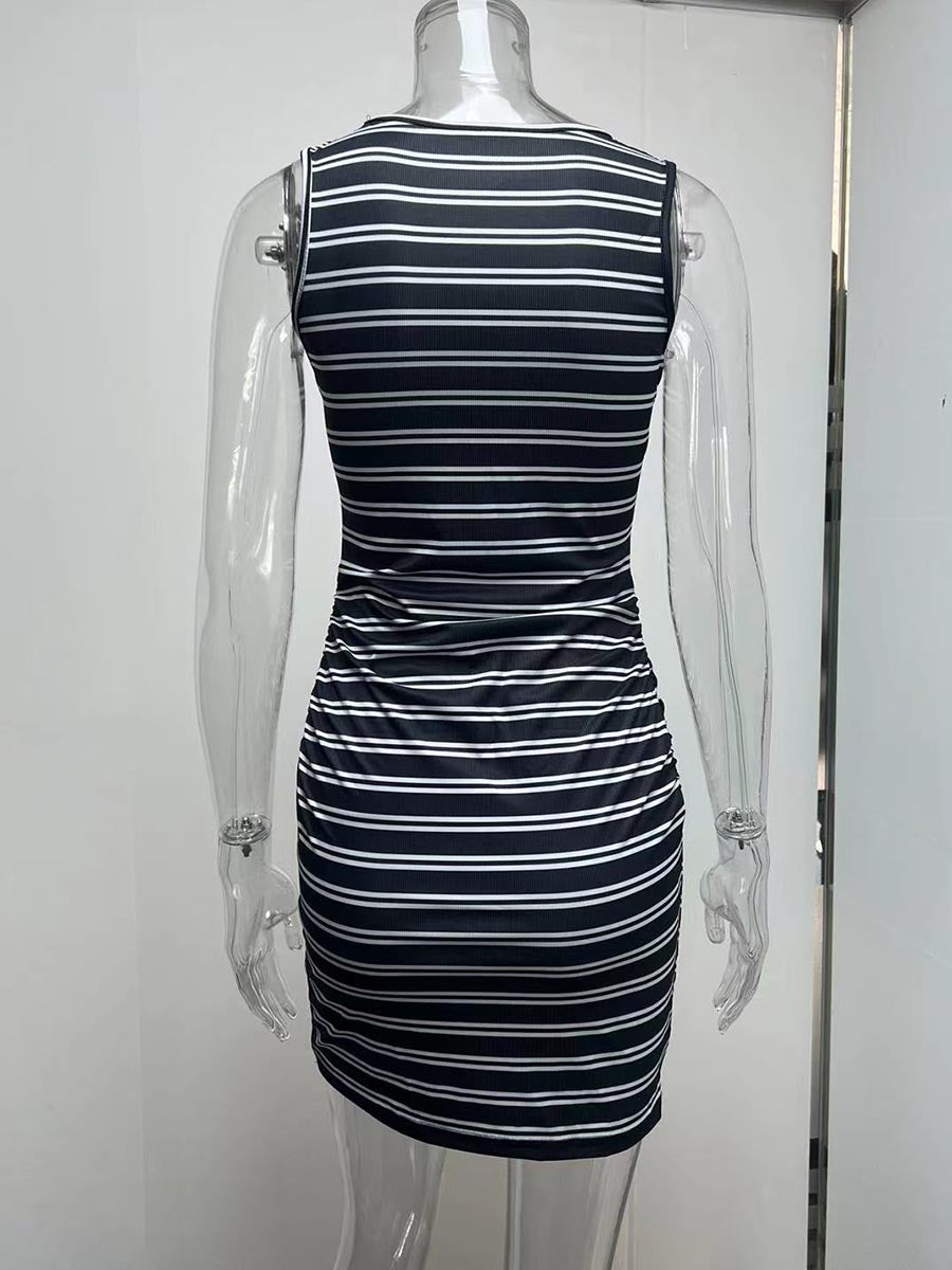 Stunncal Striped Round Neck Dress(8 Colors)