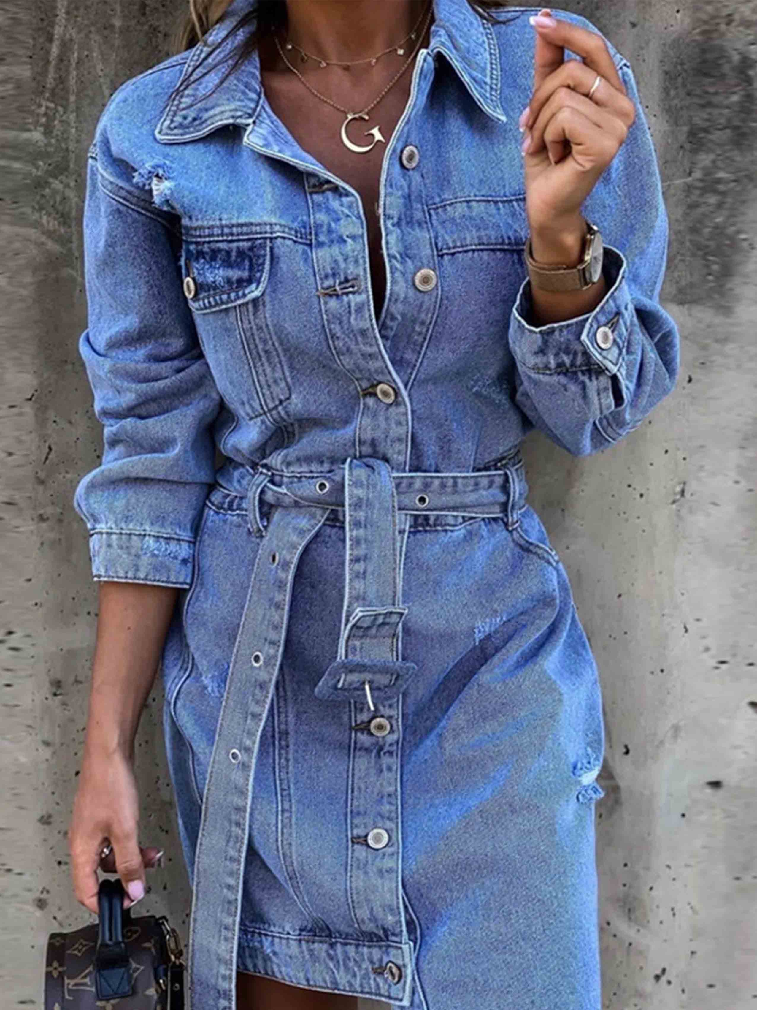 Stunncal Sexy Denim Dress With Belt