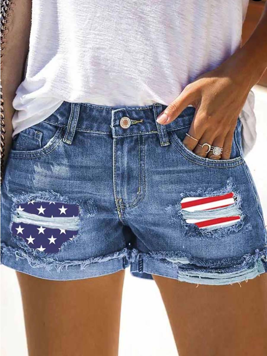 Stunncal National Flag Torn Denim Shorts