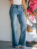 Stunncal Street Solid Patchwork High Waist Straight Denim Jeans