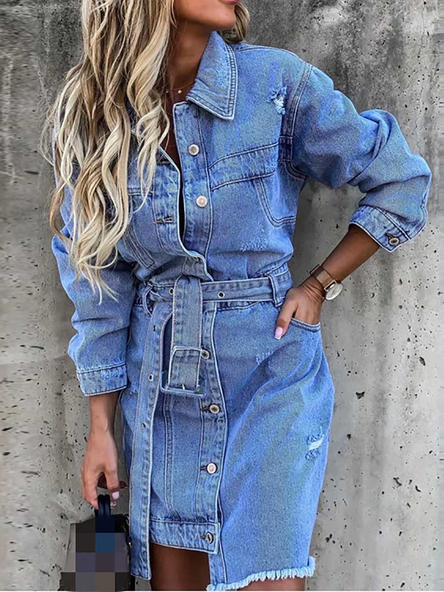 Stunncal Cowboy Lapel Long Sleeve Single Breasted Slim Fit Dress